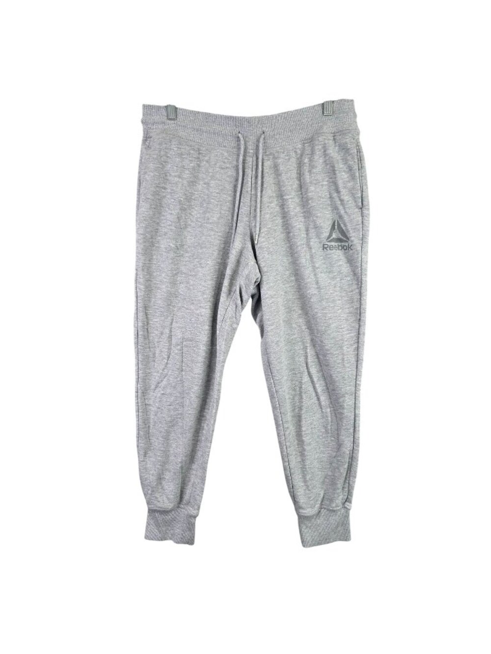Womens Reebok Heather Gray Core Fleece Joggers Drawstring Polyester Stretch L